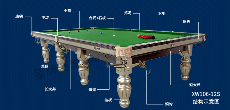 kok娱乐平台
英式台球桌 斯诺克钢库台球桌XW106-12S 高性价比球台